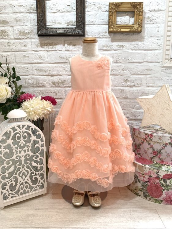 サーモンピンク裾バララインキッズドレス