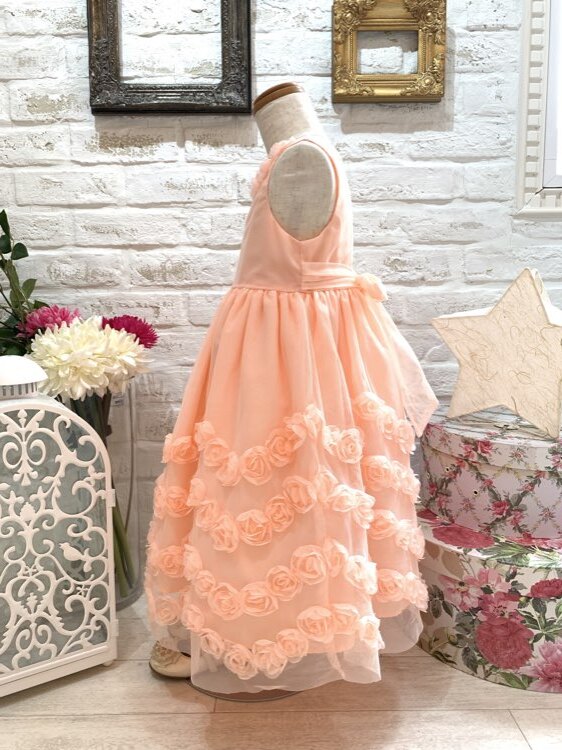 サーモンピンク裾バララインキッズドレス ドレンタ