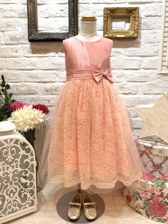 ピンクお花スパンコールスカートキッズドレス