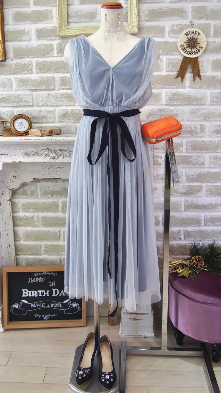 【ゲストドレス】アイスブルーグレー　ソフトチュール　S