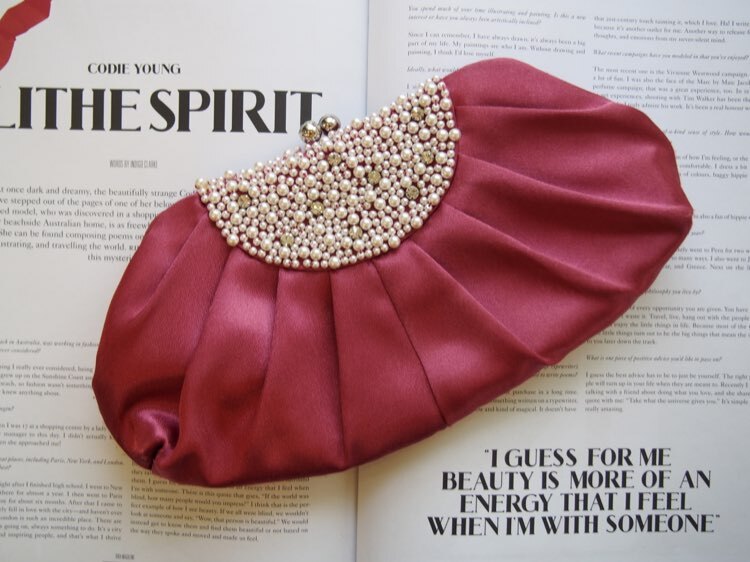 【バック】ローズピンク　パールがま口