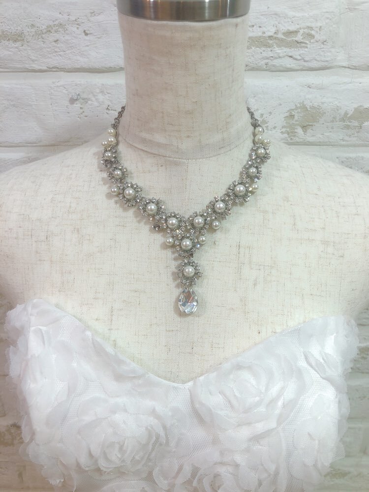 【ネックレス】シルバーＹ字　ビジューパール