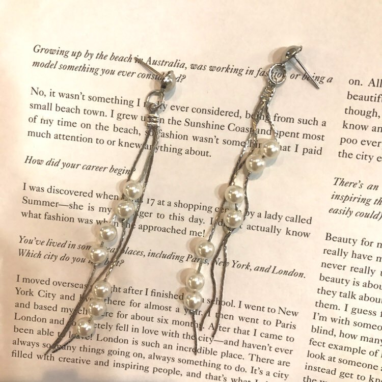 【ピアス】シルバーチェーン ランダムパール フリンジ