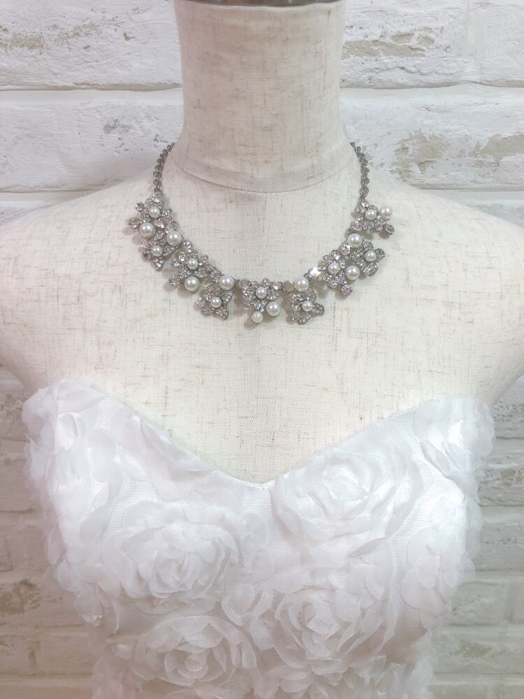 【ネックレス】シルバーフラワーダイヤパール