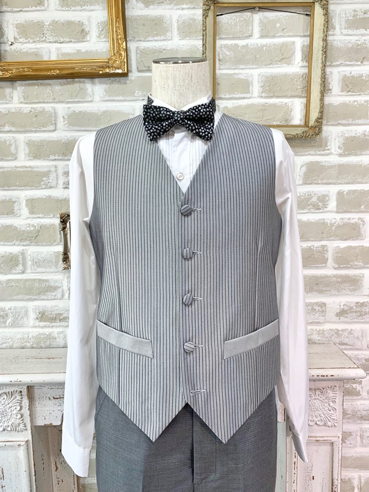 【ベスト単品】シルバー　ストライプ　M