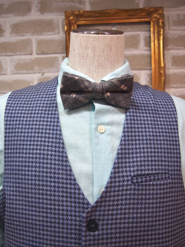 GRAY PLAID WOOL BOWTIE