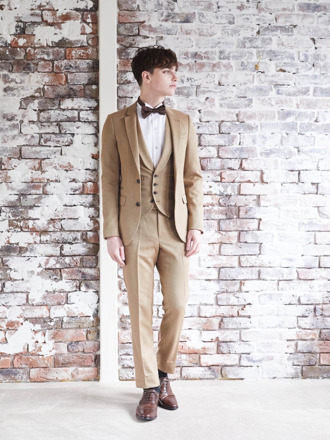 【ジャケットのみ】キャメル×細ストライプジャケット3P asos UK32 XXS
