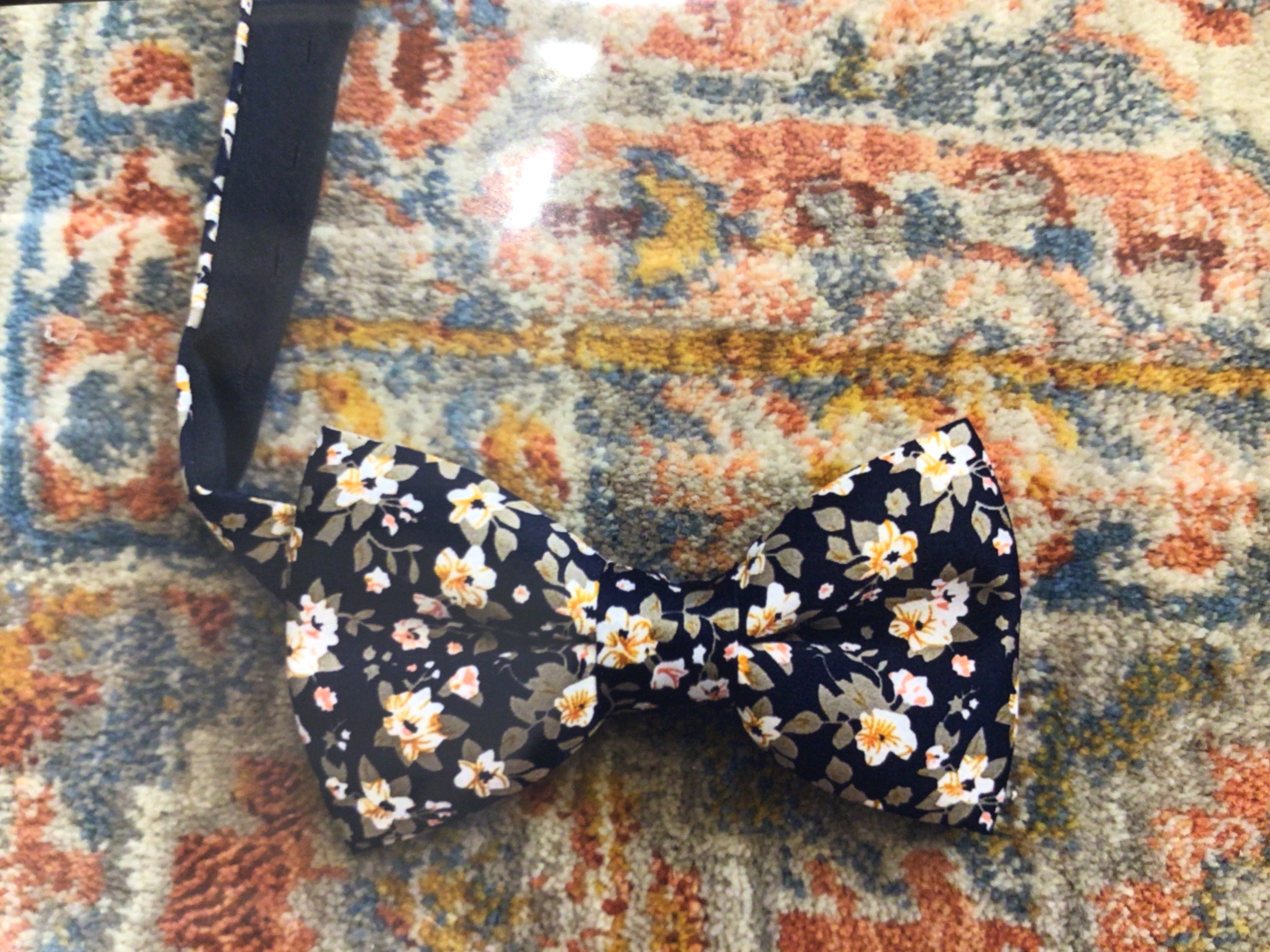 コレクションネイビー花柄蝶ネクタイ