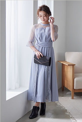 【ゲストドレス】アイスブルー　トップス切替　Ｌ