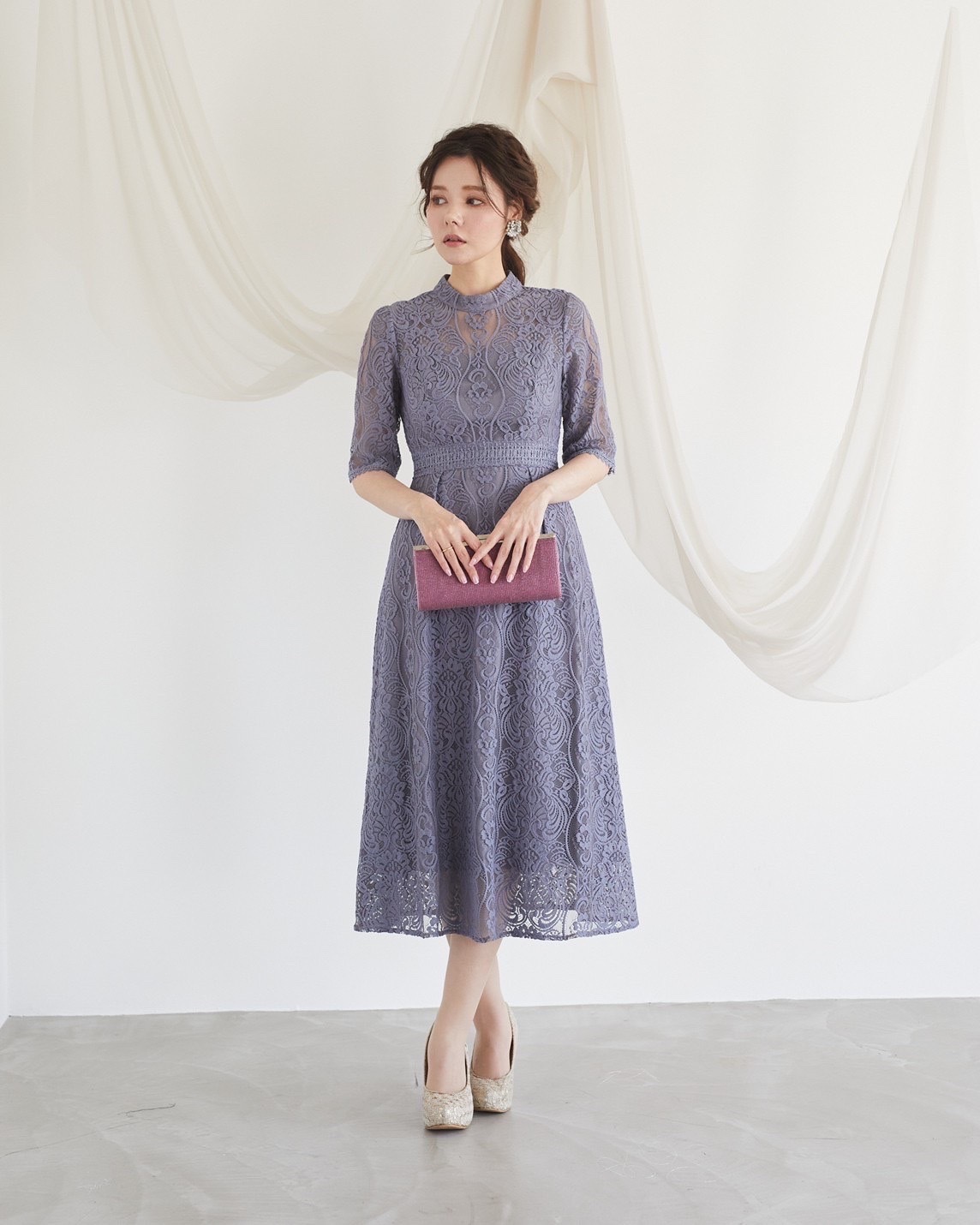 【ゲストドレス】スモーキーパープル　五分丈スリーブ