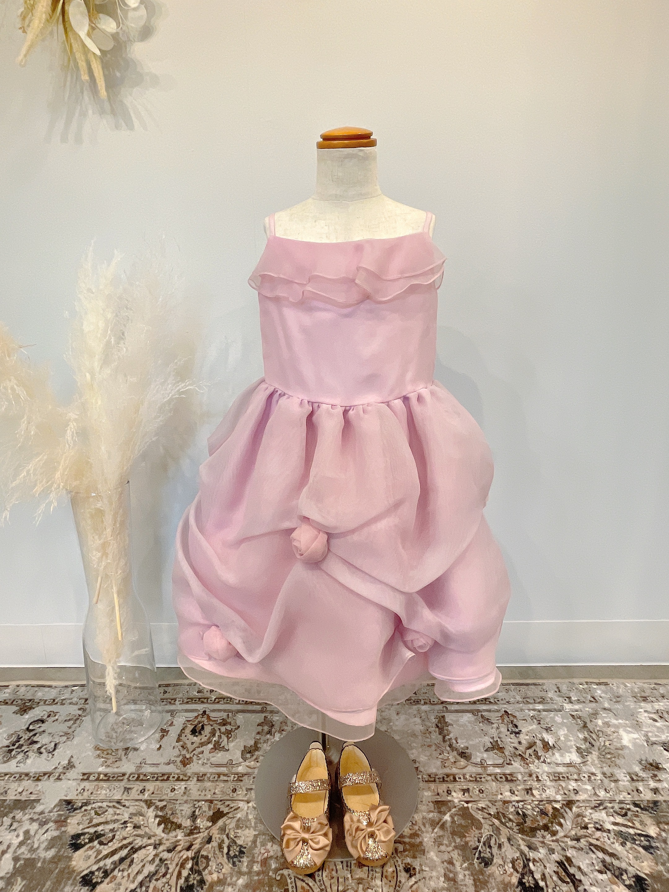 ピンク編上げキャミストラップキッズドレス110-120cm