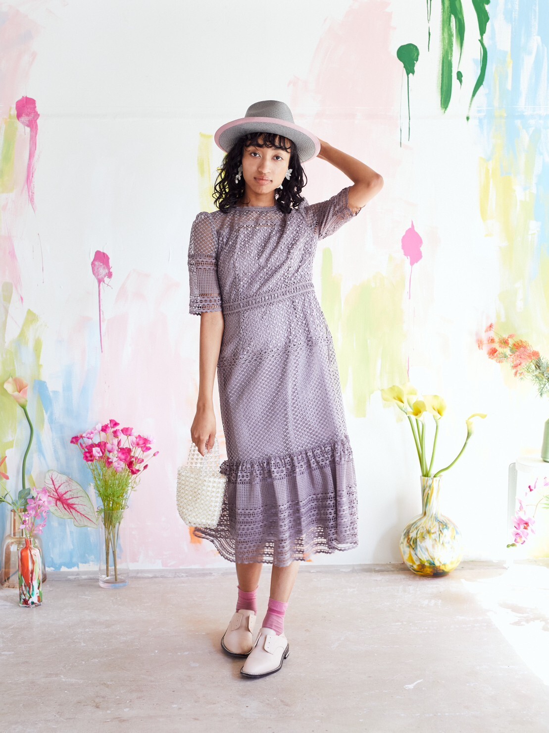 【ゲストドレス】グレージュ　総レース　S-M FRAY I.D