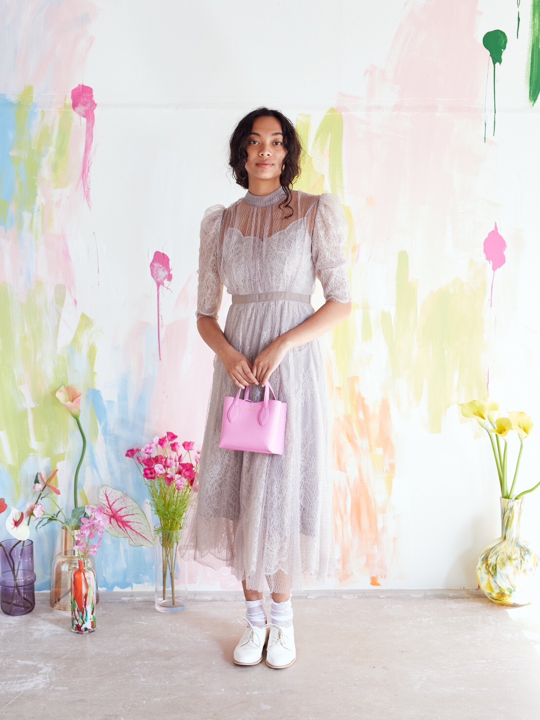 【ゲストドレス】グレージュ　内側総レース×チュールオーバードレス背中空き  XS-S snidel