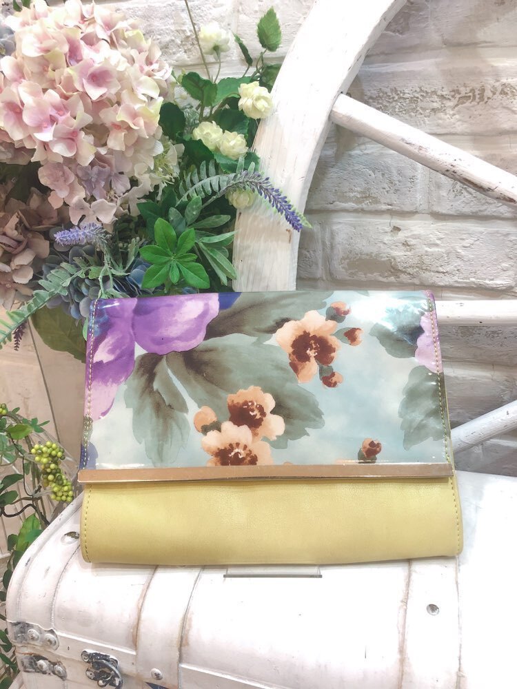 【バック】イエロー　花柄エナメル