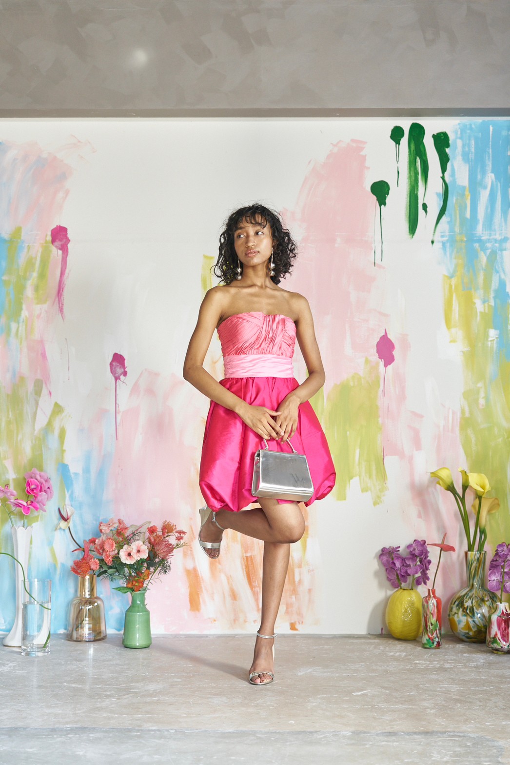 【パーティードレス】ピンクグラデーションバルーンベアドレス