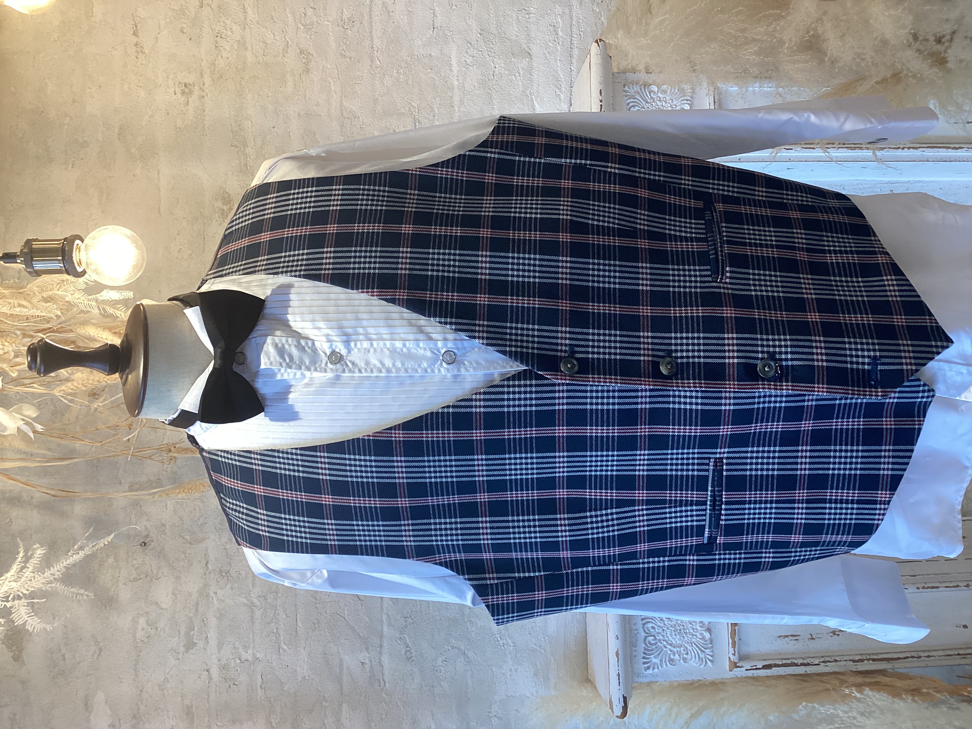【ベスト単品】ネイビーチェック　48  4XL
