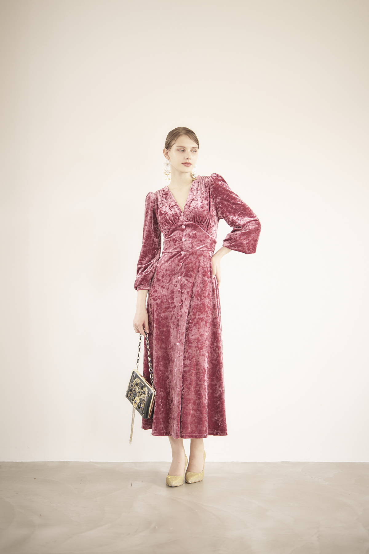 【ゲストドレス】バーガンディー　ベロア M