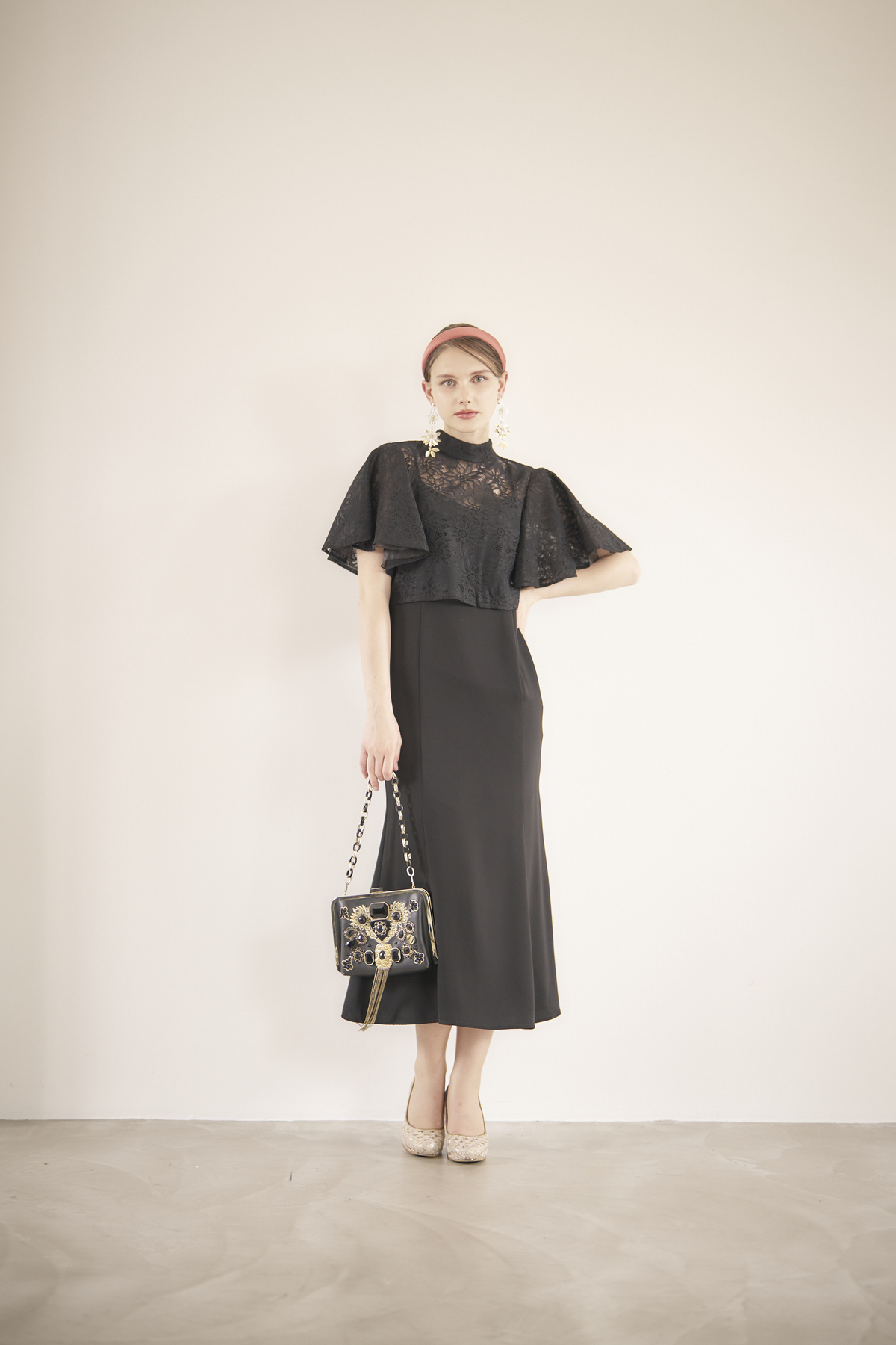 【ゲストドレス】ブラック　レースボレロ付き　M  FRAY I.D