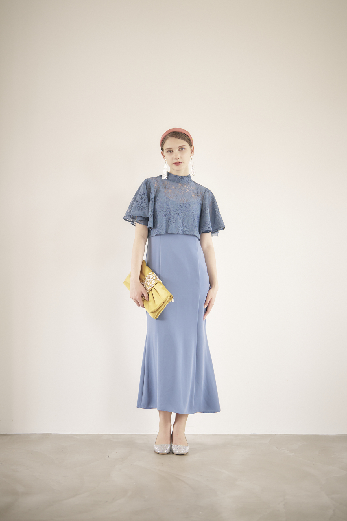 【ゲストドレス】ブルー　レースボレロ付き　M