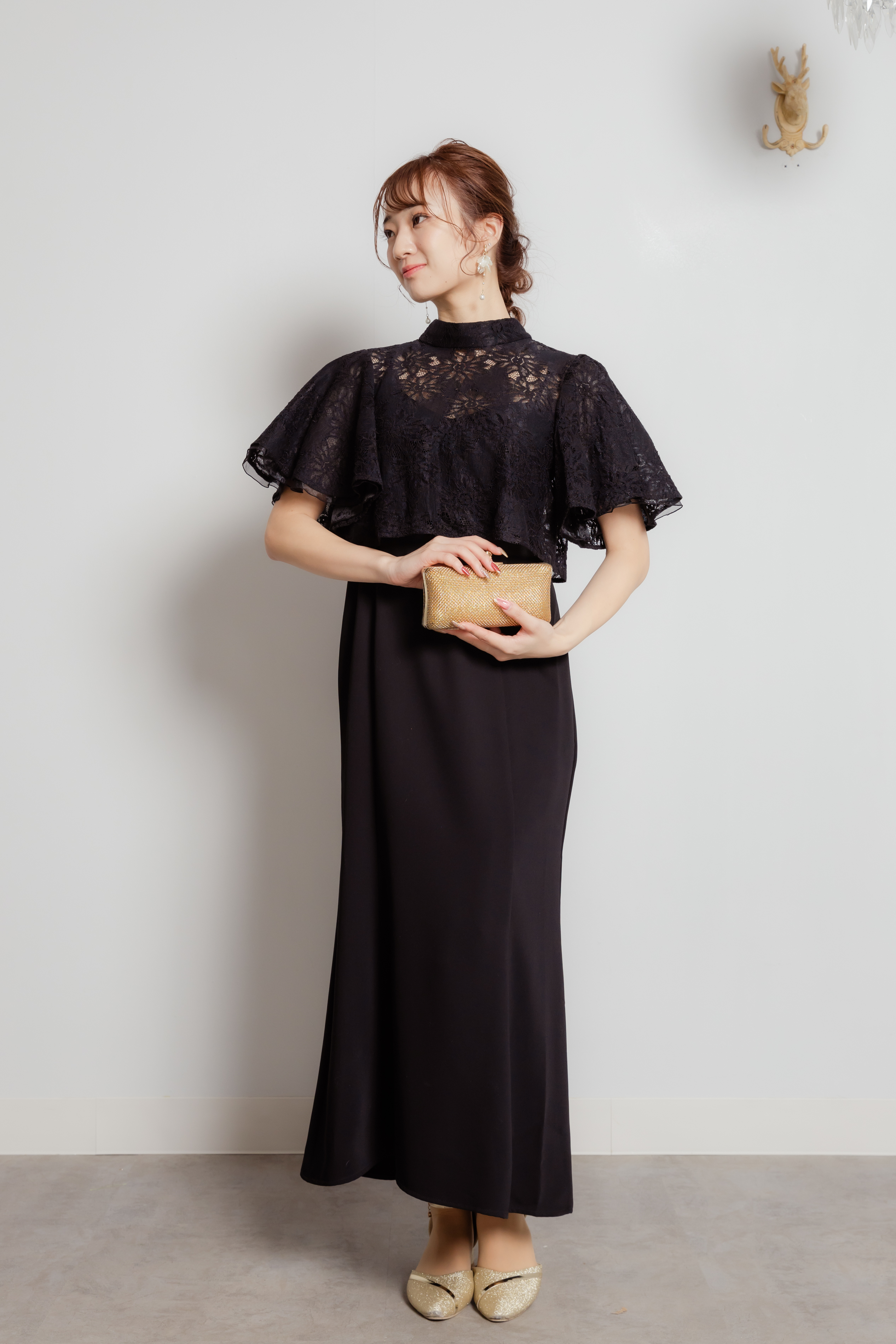 ブラックレースボレロセットキャミストラップドレス　M