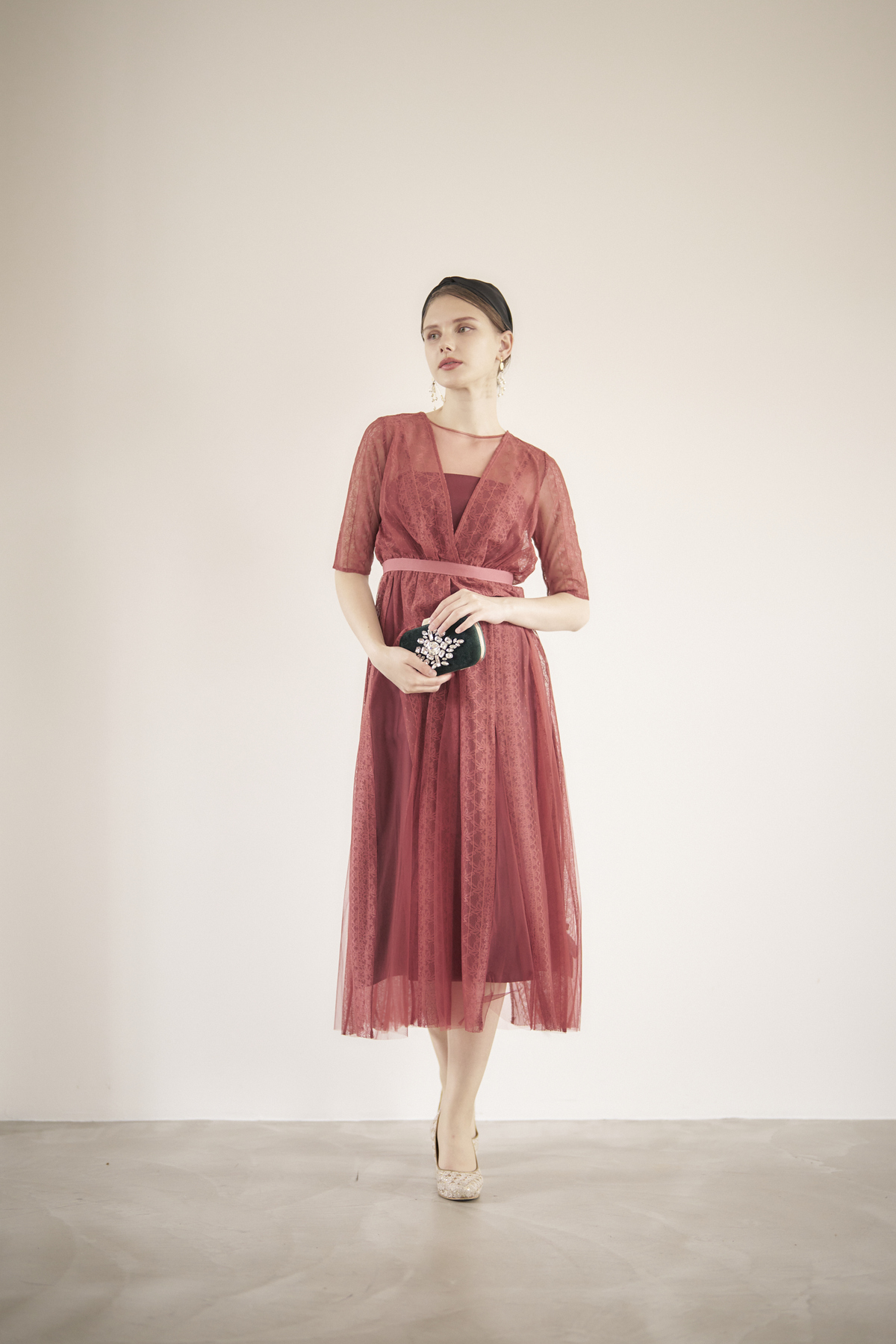 【ゲストドレス】レッドシースルーレース　size0 XS-S  FRAYI.D