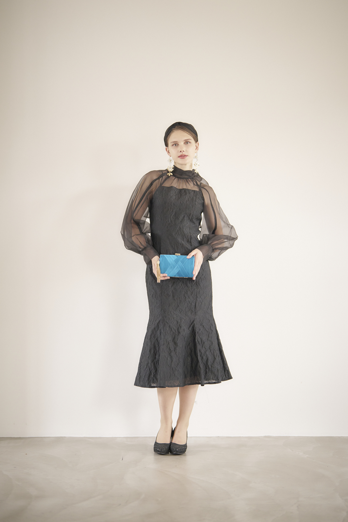 【ゲストドレス】ブラック花柄×ビックリボンチュール　size0 XS-S  FRAY I.D