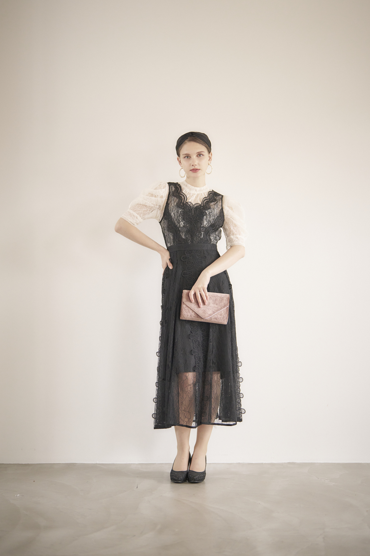 【ゲストドレス】立体レースブラックドレス　size0 XS-S  SNIDEL (スナイデル)