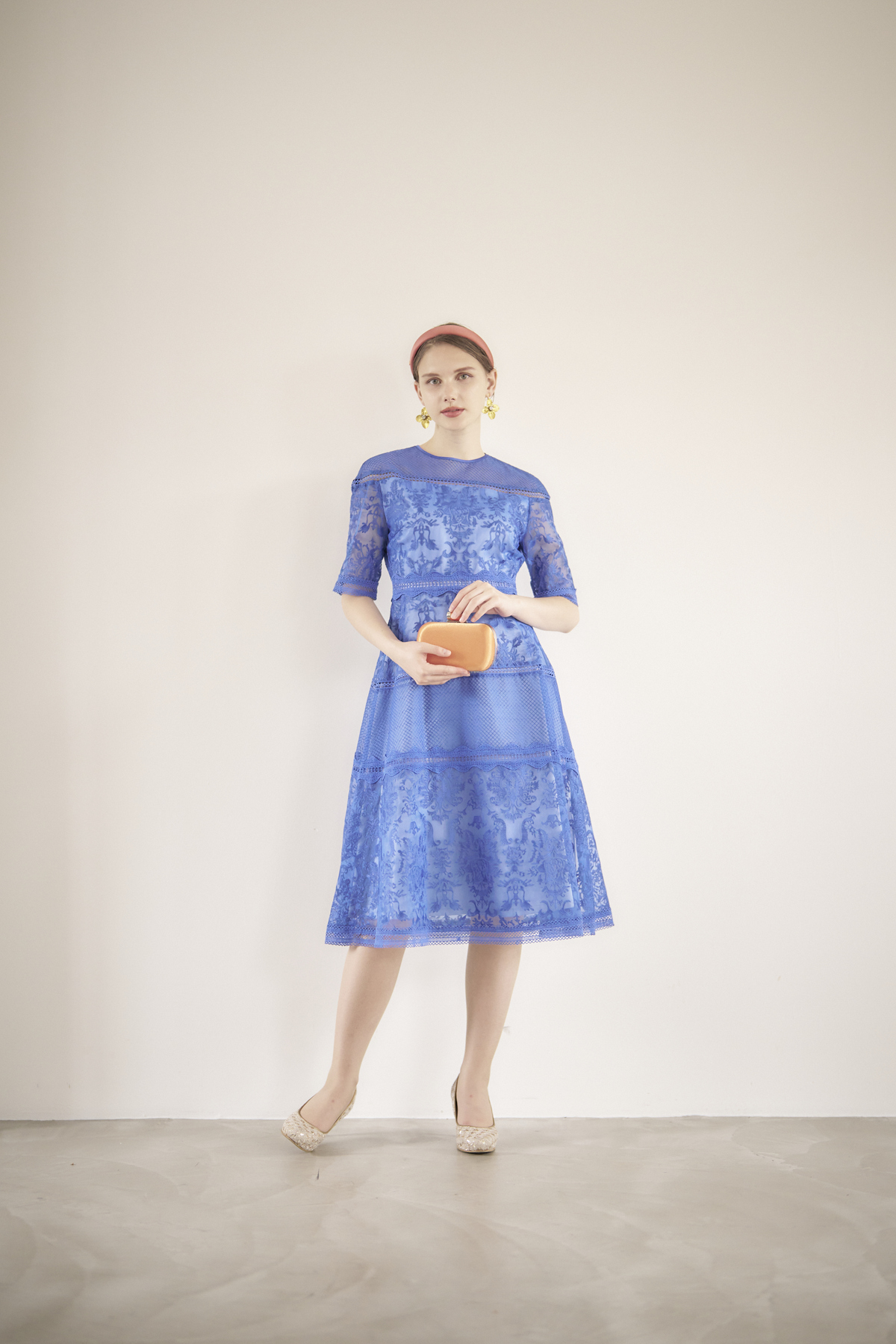 【ゲストドレス】ブルー　アジアンレース　38 M  CELFORD