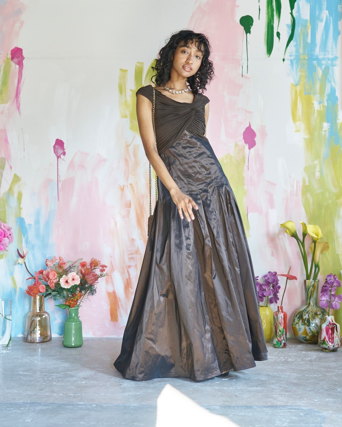 【パーティードレス】ブラウン　US6  L（11号）TADASHI SHOJI