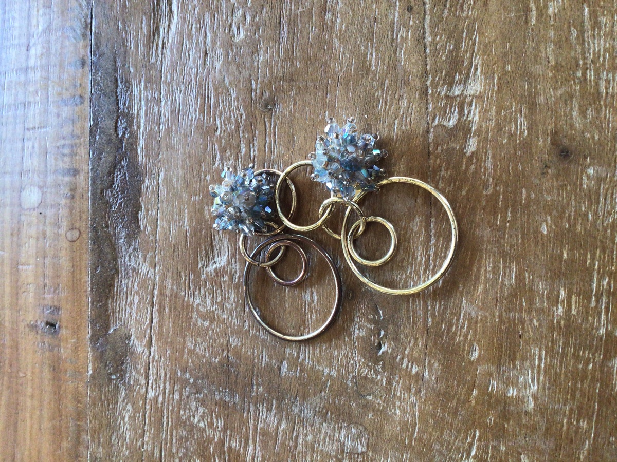 【ピアス】ブルービーズフラワー×リング