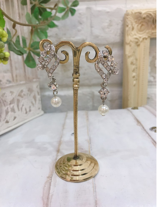 【ピアス】ねじりダイヤ1粒パール