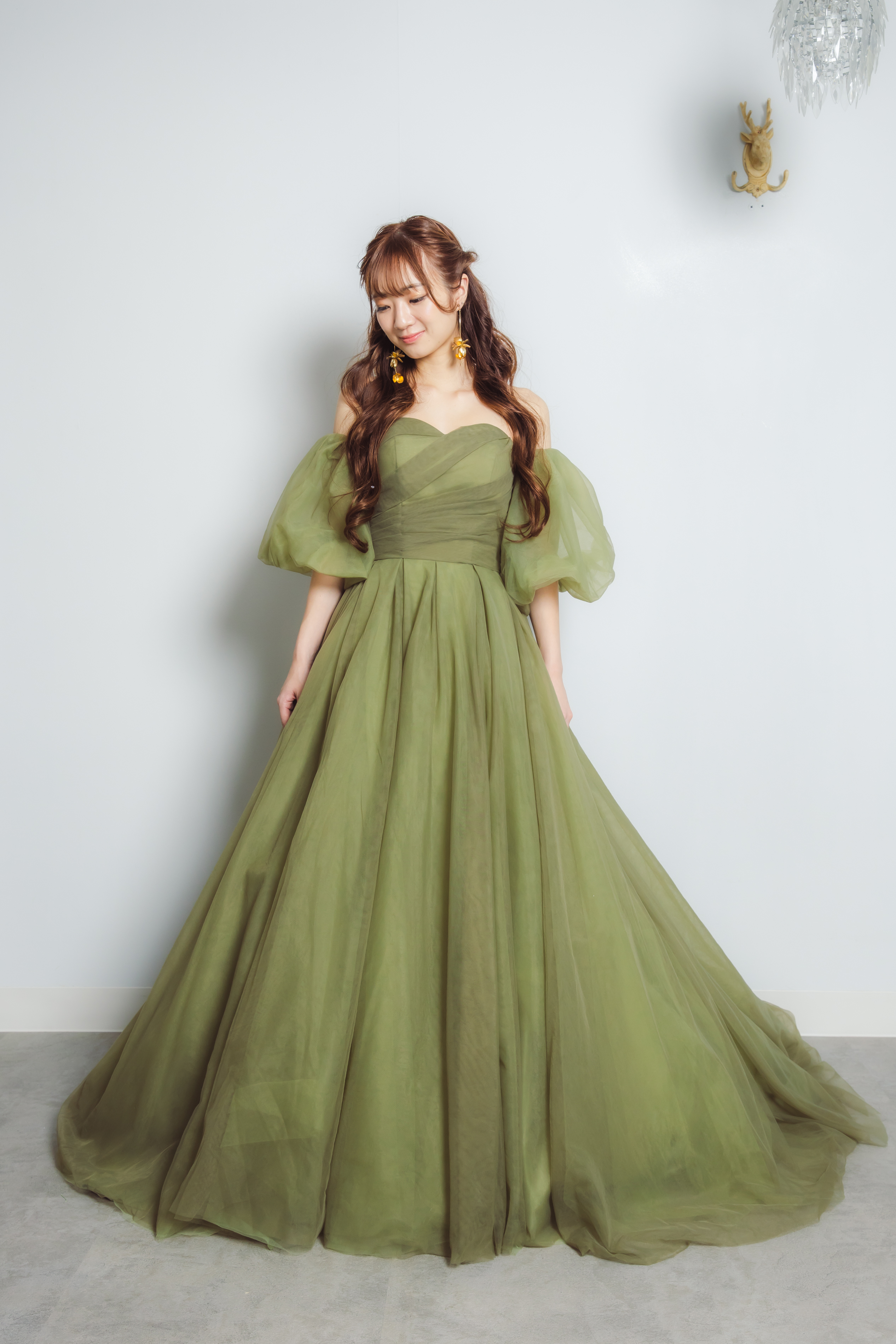 カーキ2wayパフスリーブAラインチュール　US6  11号