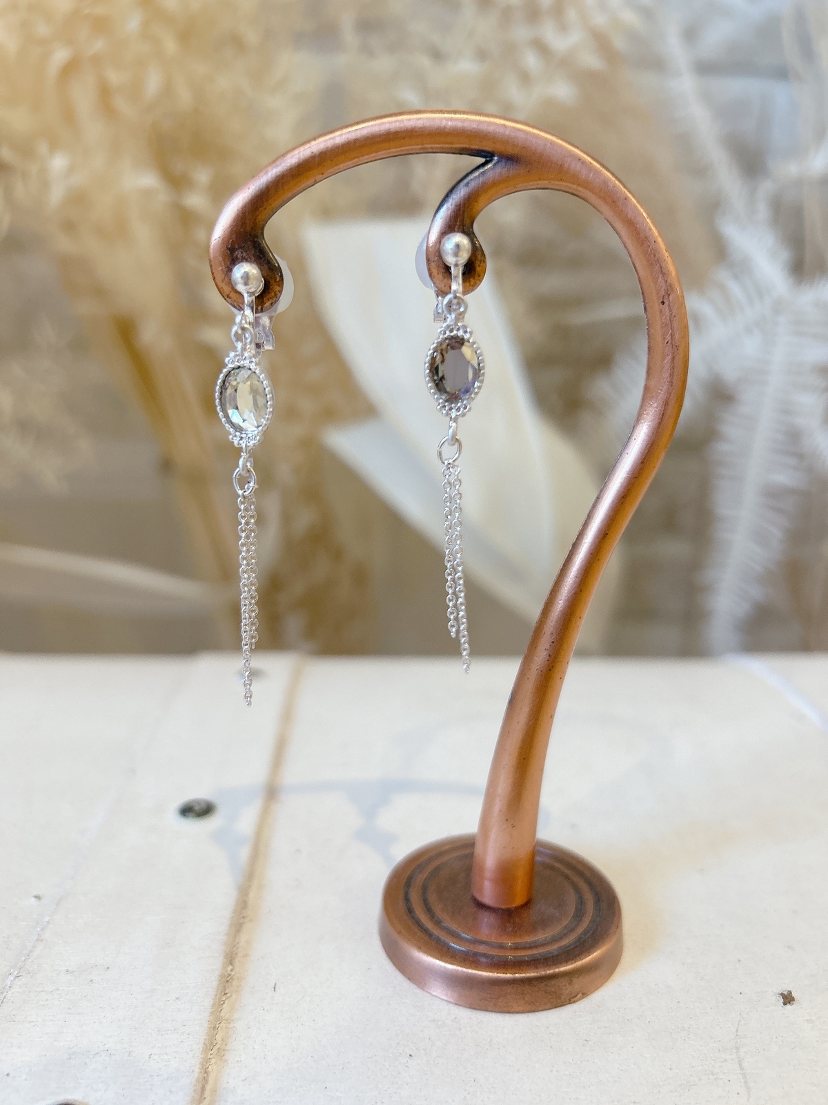 フレームビジューチェーンイヤリング【シルバー】