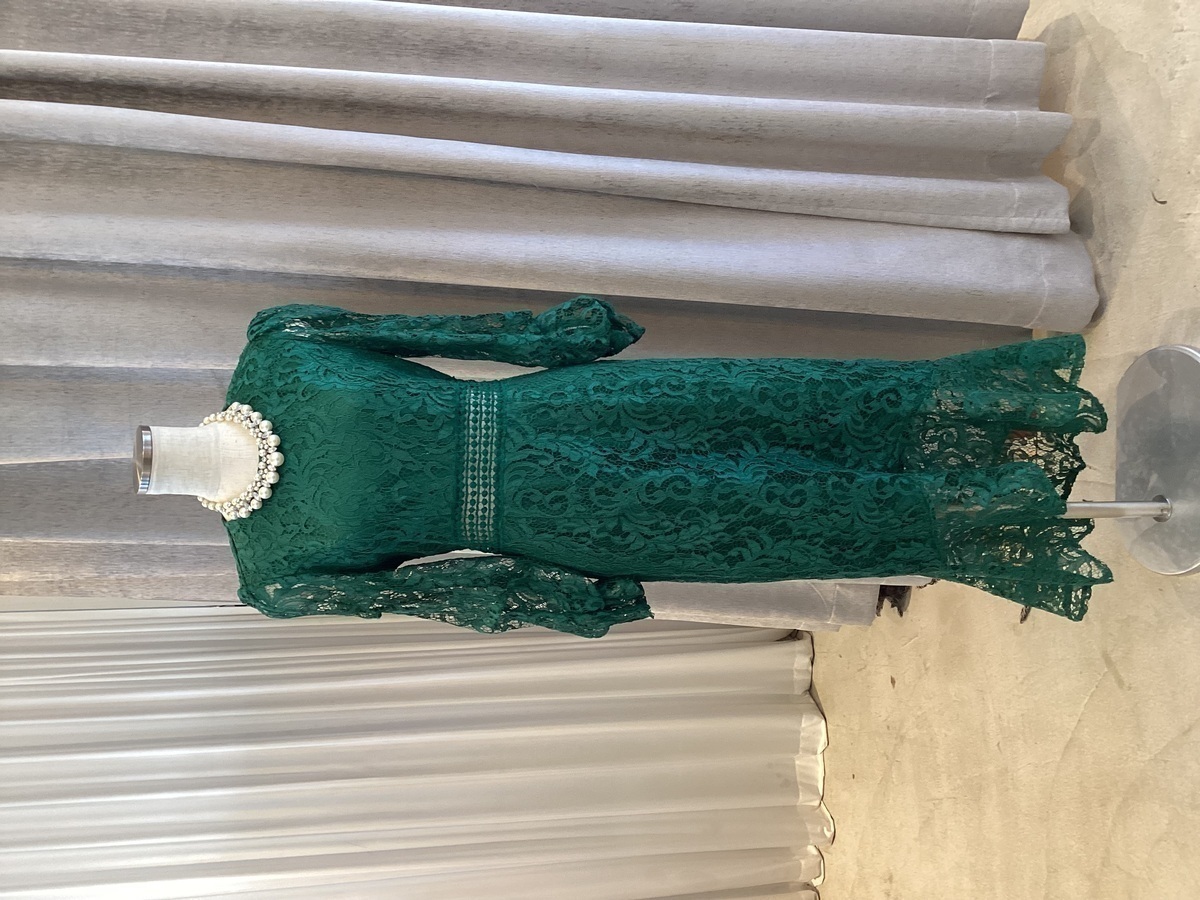 【ゲストドレス】グリーンロングスリーブ　M