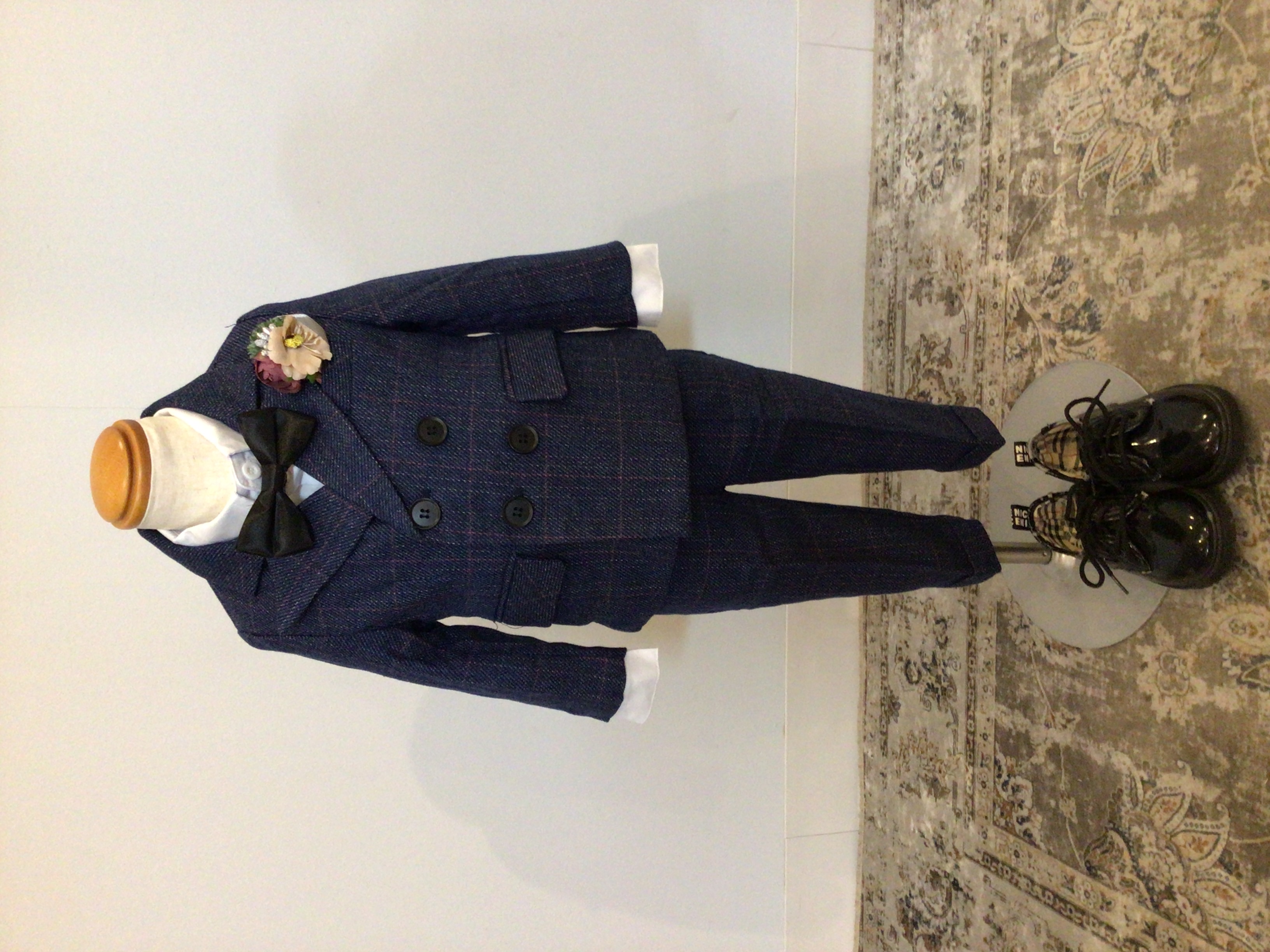 ネイビーチェックキッズ&ベビータキシード5点セット　80サイズ