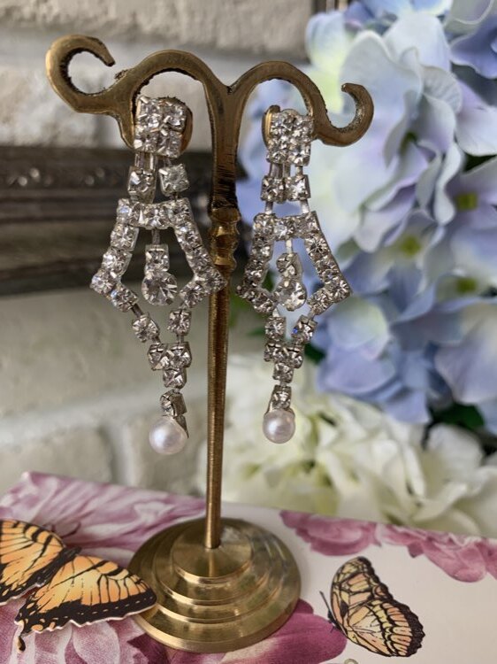 ★シルバーダイヤ型パール1粒イヤリング②