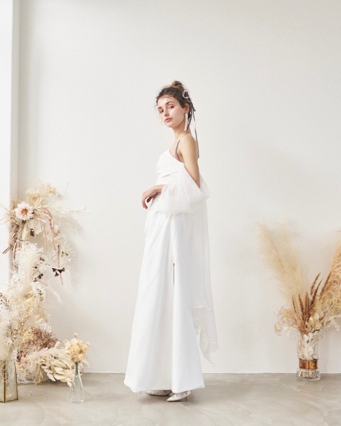 【ウェディングドレス】オーガンジーオフショルマーメイドドレス　S