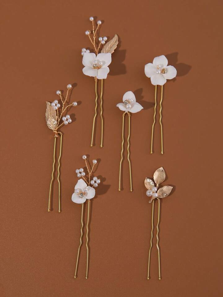 ホワイトフラワー×ゴールドリーフ　ヘッドピース6個入り