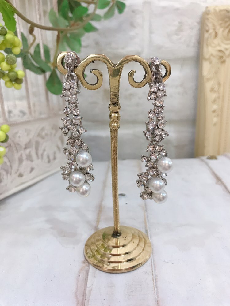 【イヤリング】パールビジュー　ロング