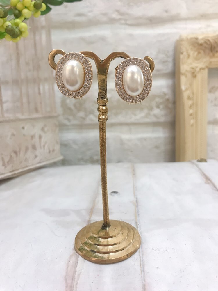 【イヤリング】楕円型パールダイヤ