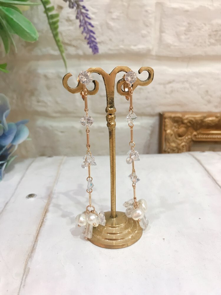 【イヤリング】ゴールド　クリスタルダイヤ