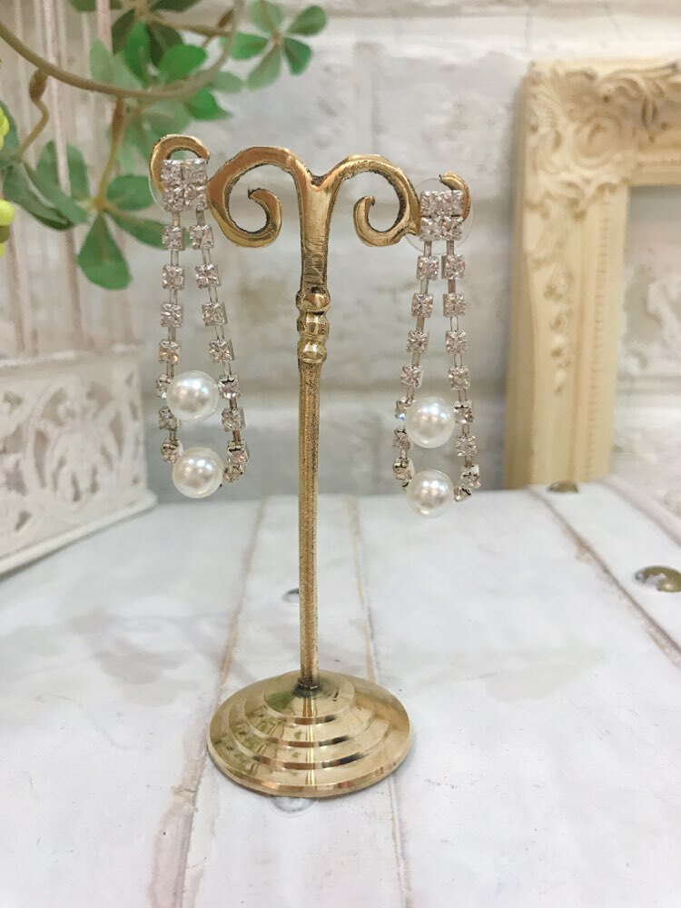 【ピアス】しずく型ダイヤ×パール2粒