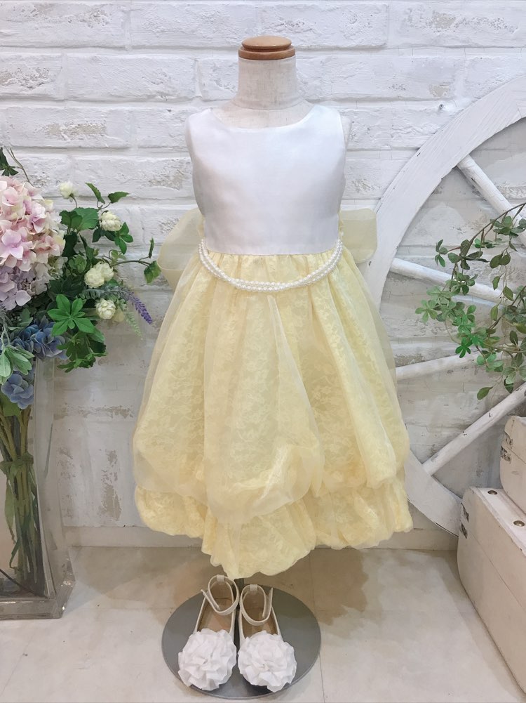 【キッズドレス】ホワイト×イエローパール付きドレス　100cm
