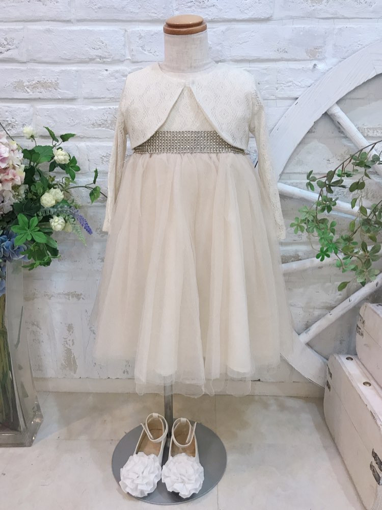 【キッズドレス】オフホワイトスカートラメドレスボレロ付き　100cm