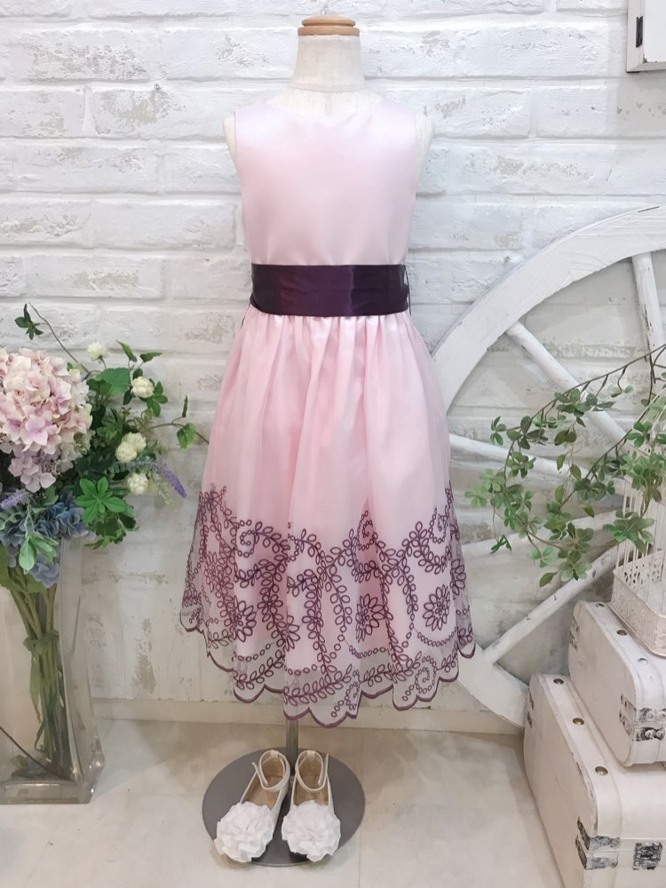 【キッズドレス】ベビーピンク裾刺繡ドレス　120cm