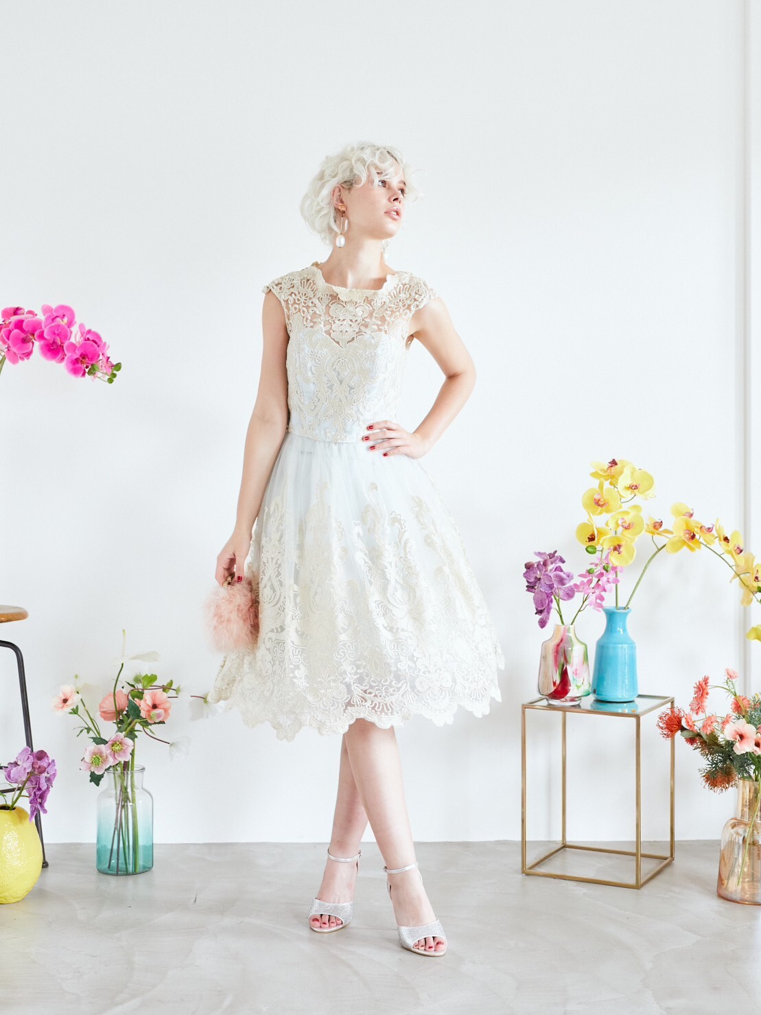 【ゲストドレス】パステルブルー　ゴールド刺繍