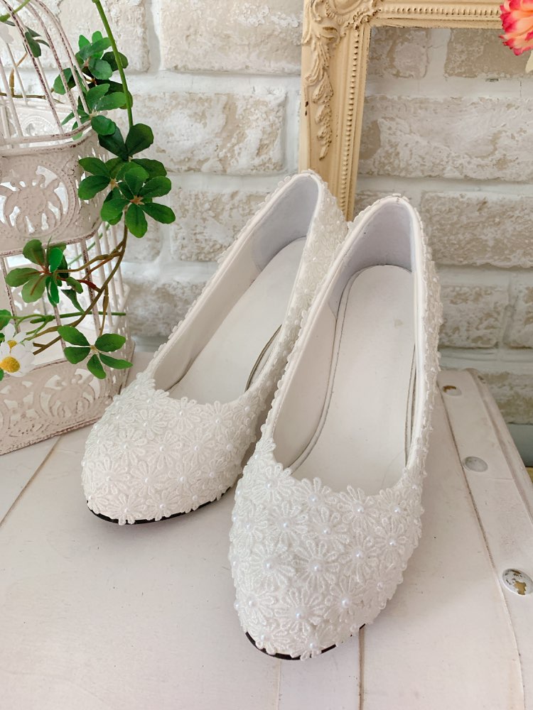 WDお花モチーフパールパンプス【22.5㎝】ﾋｰﾙ11㎝
