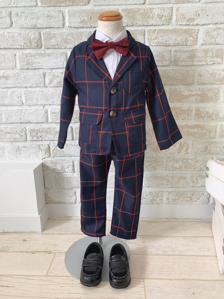 赤チェック・キッズタキシードset【90㎝】